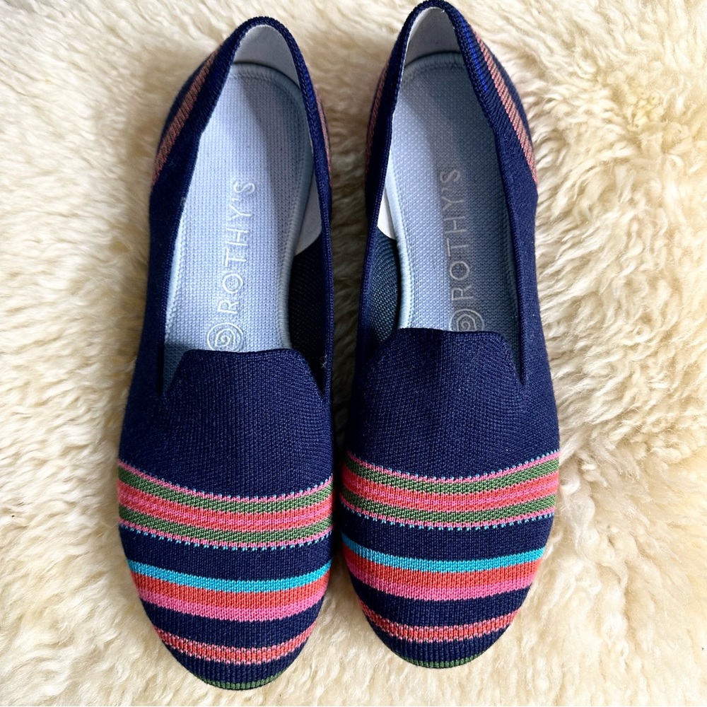 Rothy's Multicolor Striped Navy Loafers